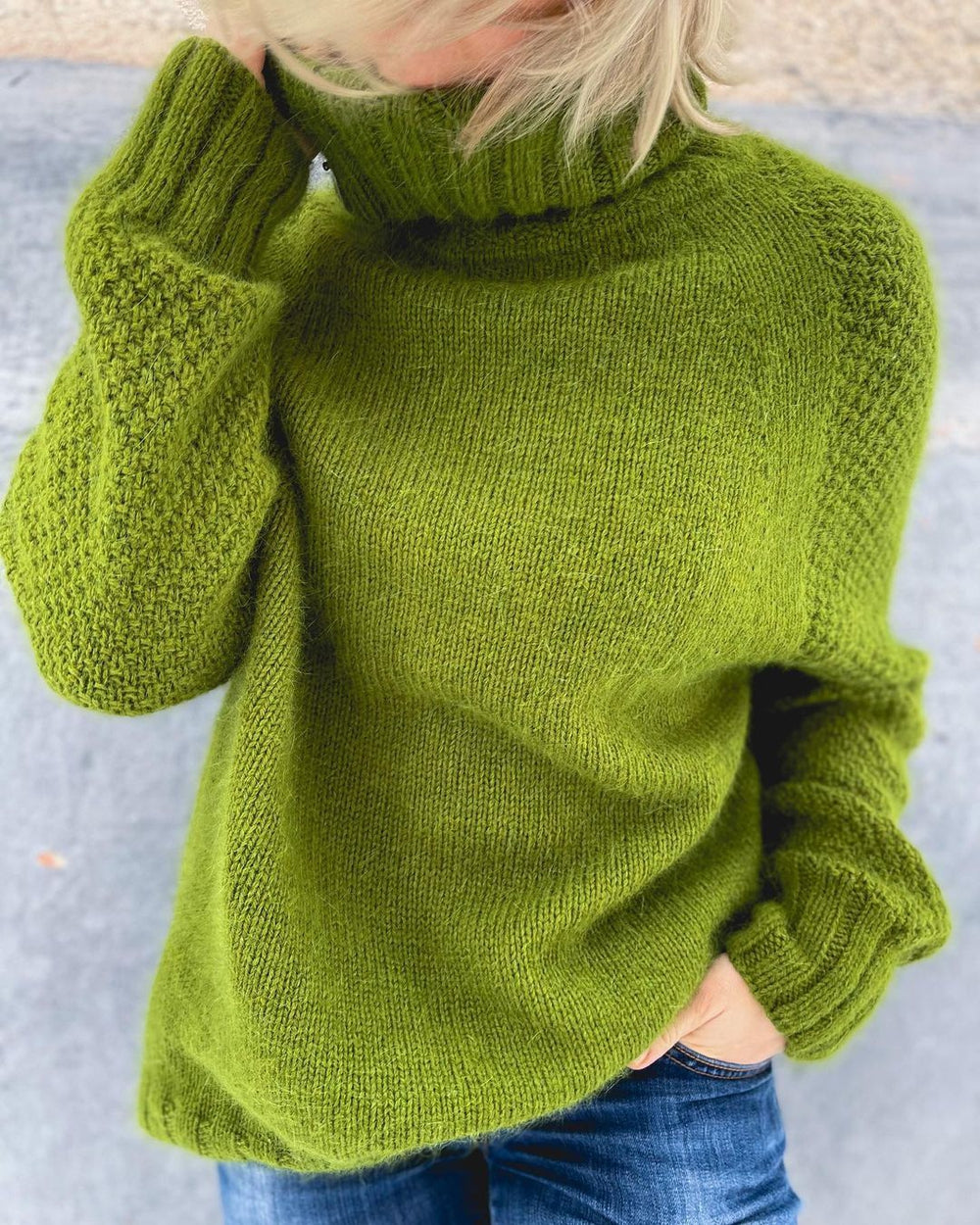 Nora Oversized Knit Turtleneck in Grass Green