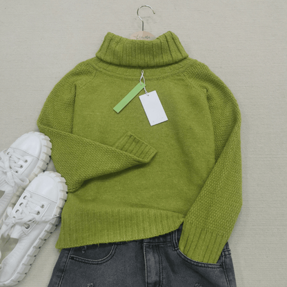Nora Oversized Knit Turtleneck in Grass Green