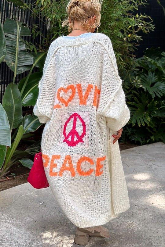 Cozy Women's Large Peace Sign Cardigan Sweater - BritishElegance