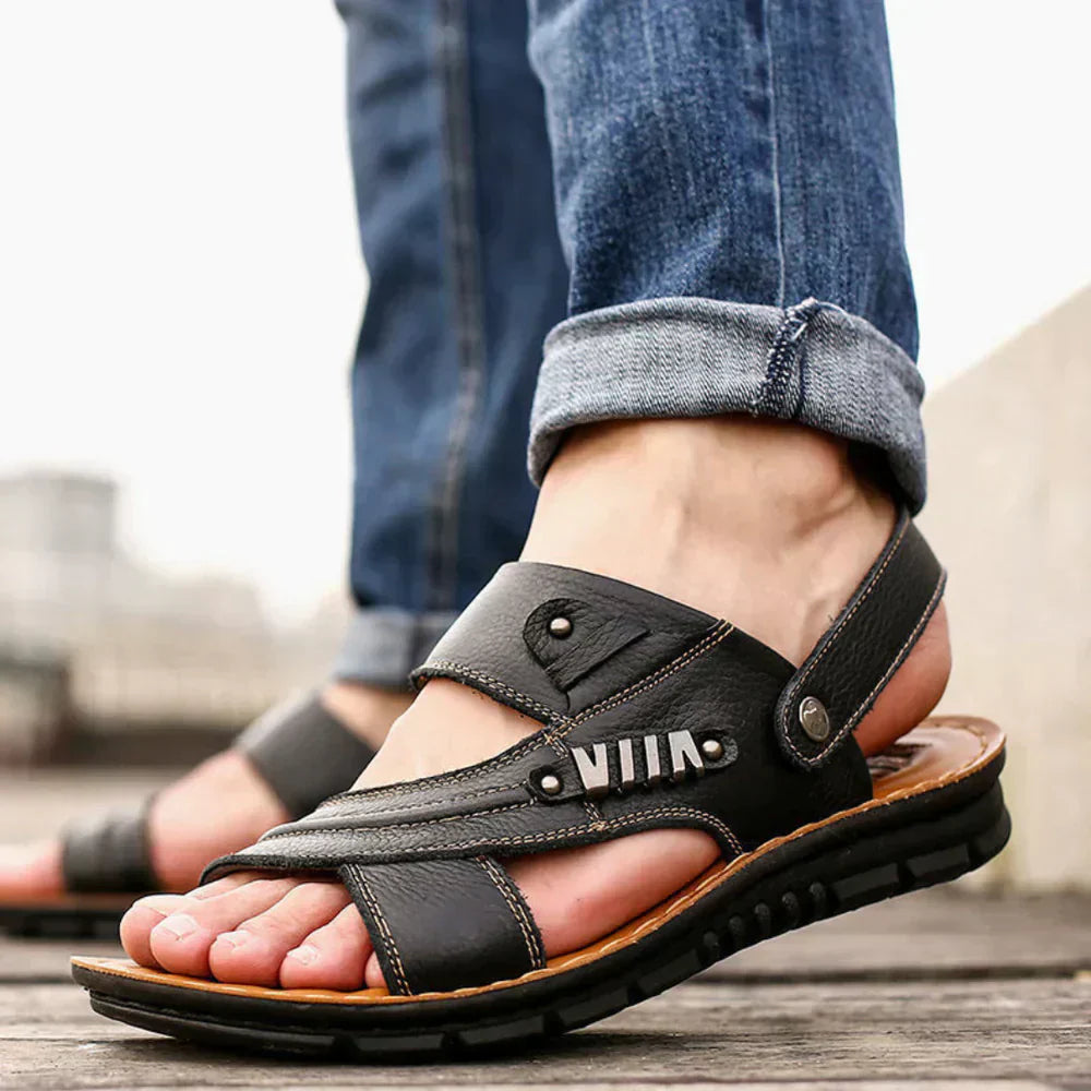 Men's Brown Leather Summer Sandals - BritishElegance