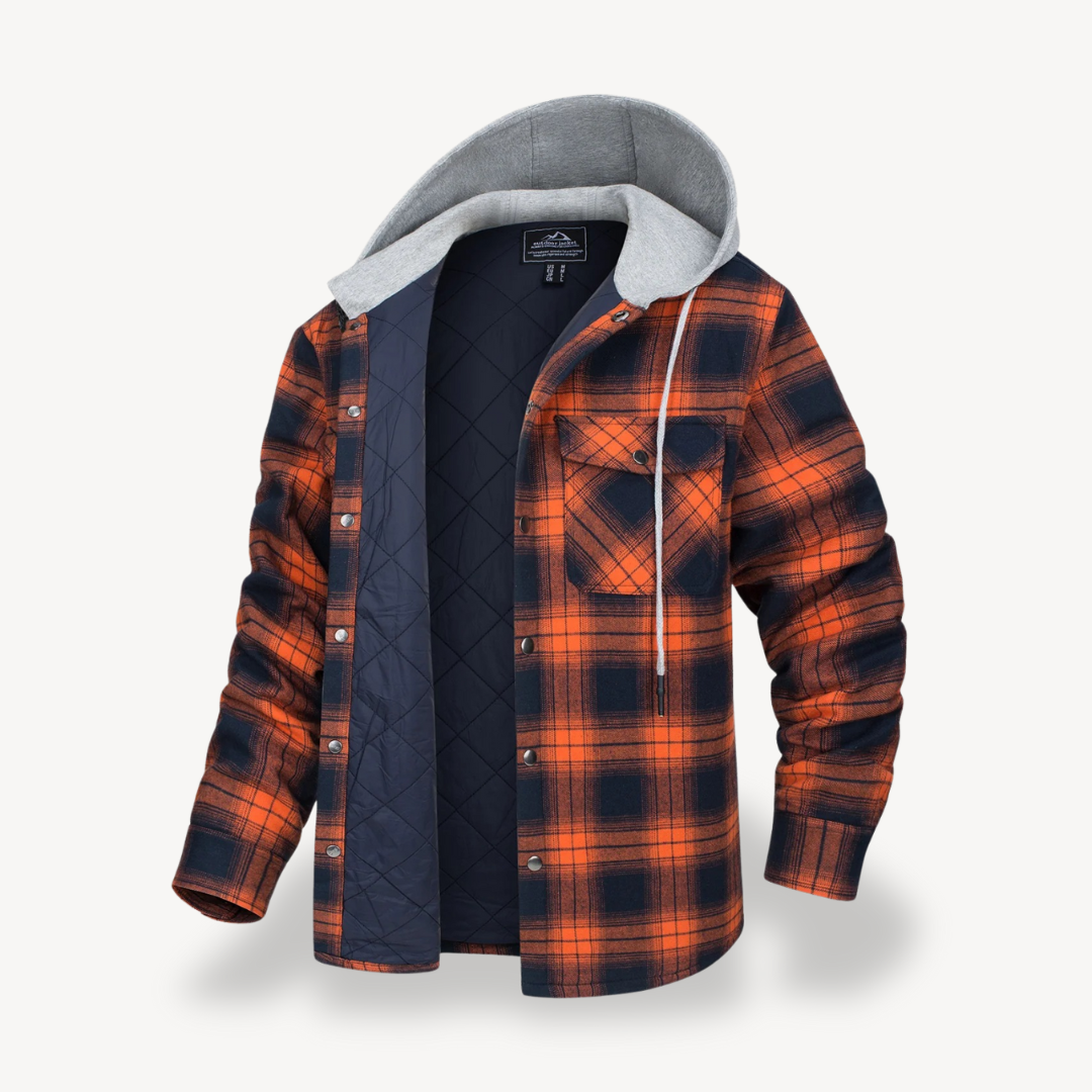 Plaid Quilted Hooded Jacket for Men