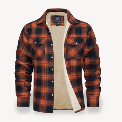 Men's Plaid Flannel Shirt with Sherpa Fleece Lining