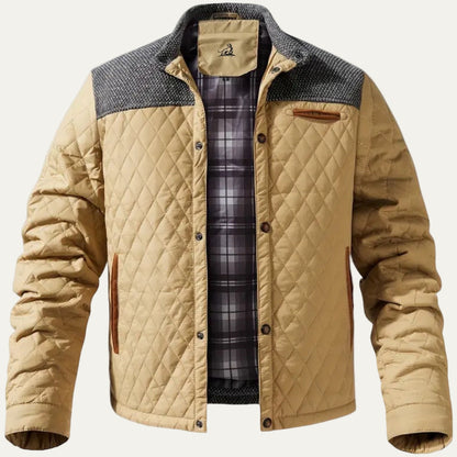 Men’s Quilted Stand Collar Jacket With Contrast Yoke