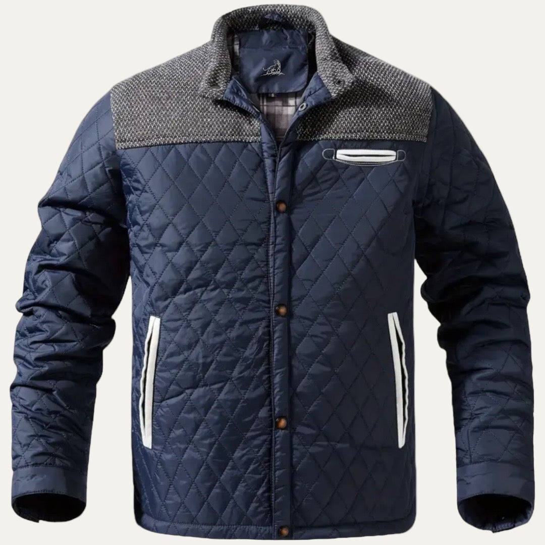 Men’s Quilted Stand Collar Jacket With Contrast Yoke