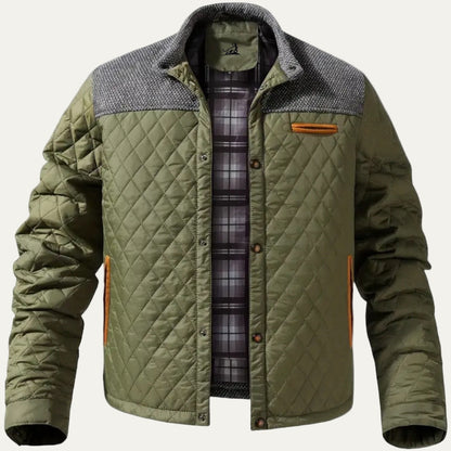 Men’s Quilted Stand Collar Jacket With Contrast Yoke