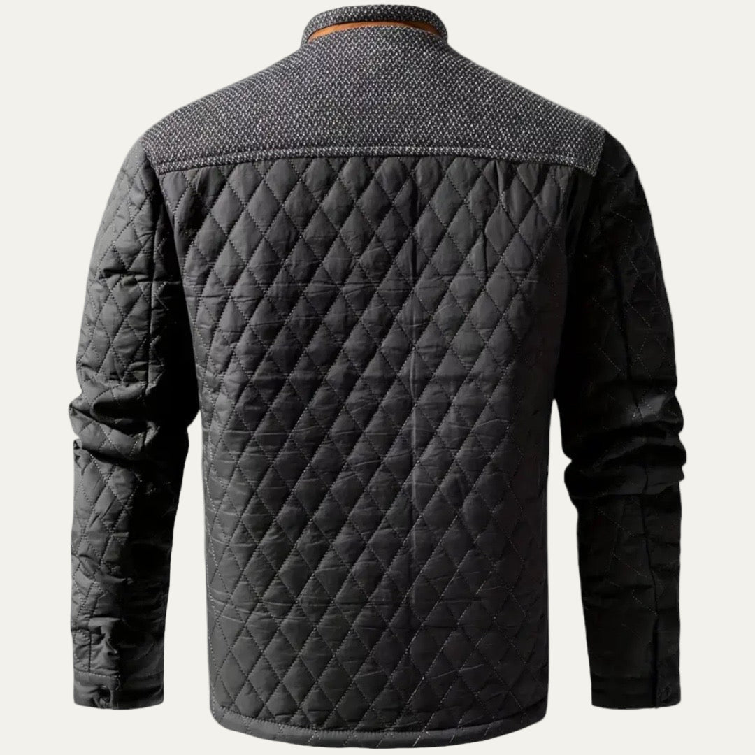 Men’s Quilted Stand Collar Jacket With Contrast Yoke