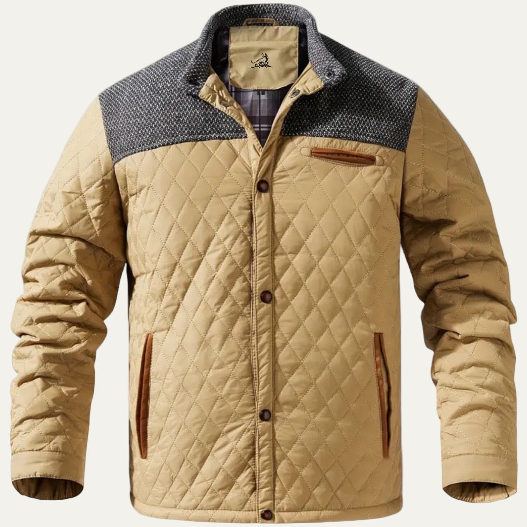 Men’s Quilted Stand Collar Jacket With Contrast Yoke