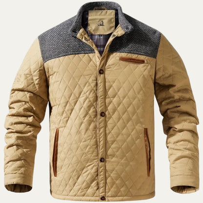 Men’s Quilted Stand Collar Jacket With Contrast Yoke