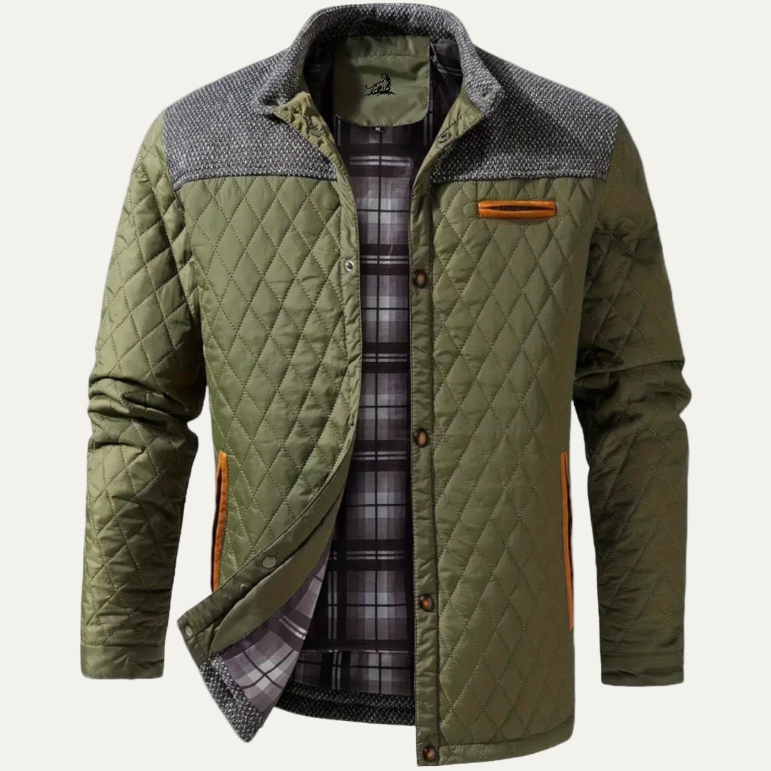 Men’s Quilted Stand Collar Jacket With Contrast Yoke