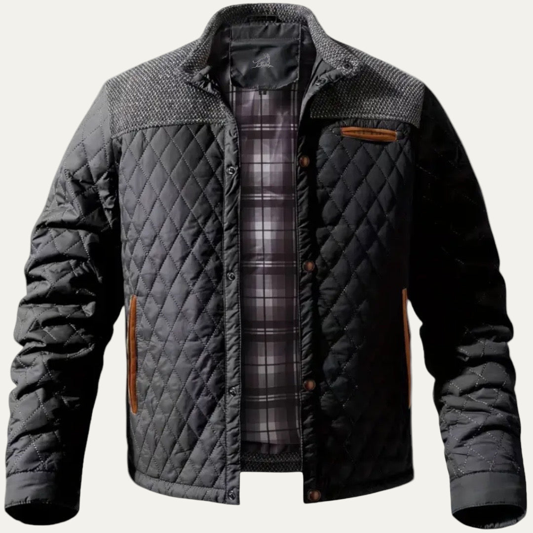 Men’s Quilted Stand Collar Jacket With Contrast Yoke