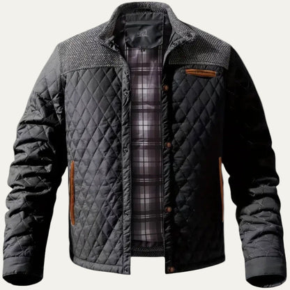 Men’s Quilted Stand Collar Jacket With Contrast Yoke