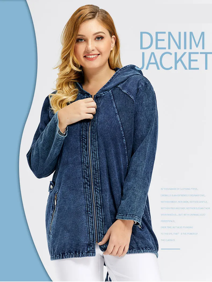 Oversized Curve Champion Denim Hoodie Pullover