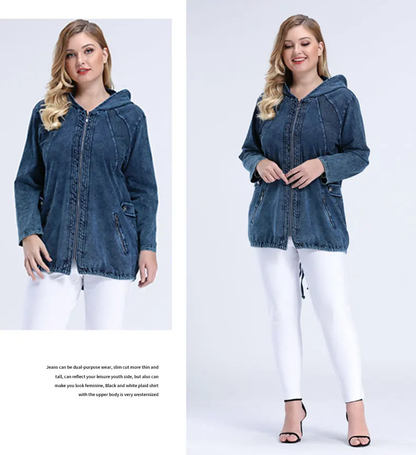 Oversized Curve Champion Denim Hoodie Pullover