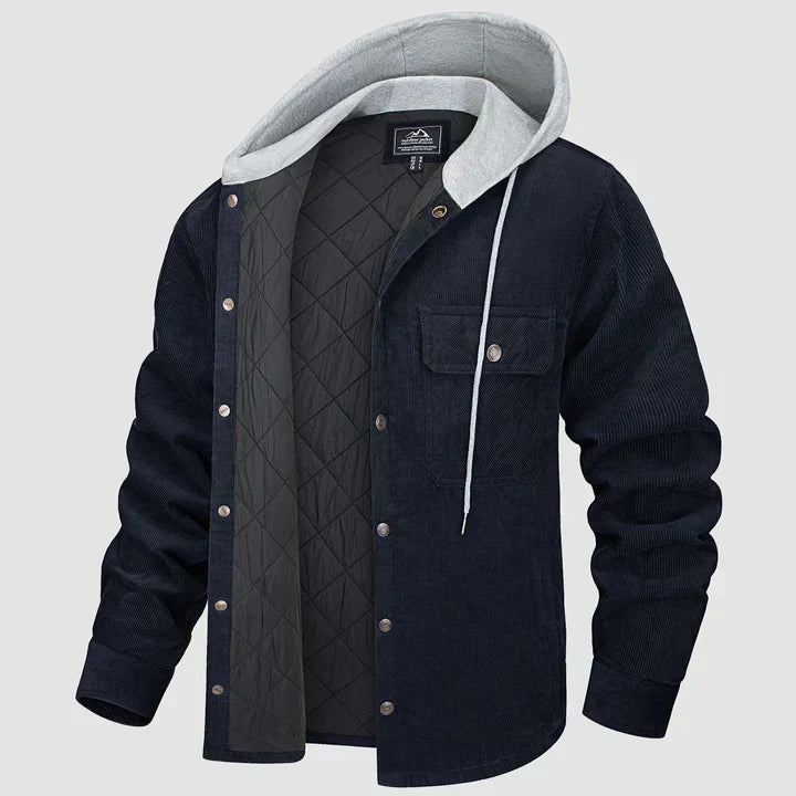 Men’s Corduroy Hooded Shirt Jacket with Quilted Lining