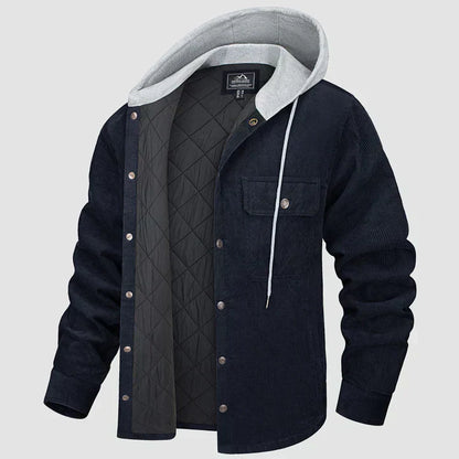 Men’s Corduroy Hooded Shirt Jacket with Quilted Lining