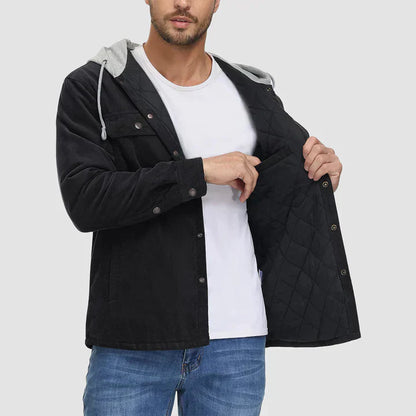 Men’s Corduroy Hooded Shirt Jacket with Quilted Lining
