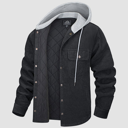 Men’s Corduroy Hooded Shirt Jacket with Quilted Lining