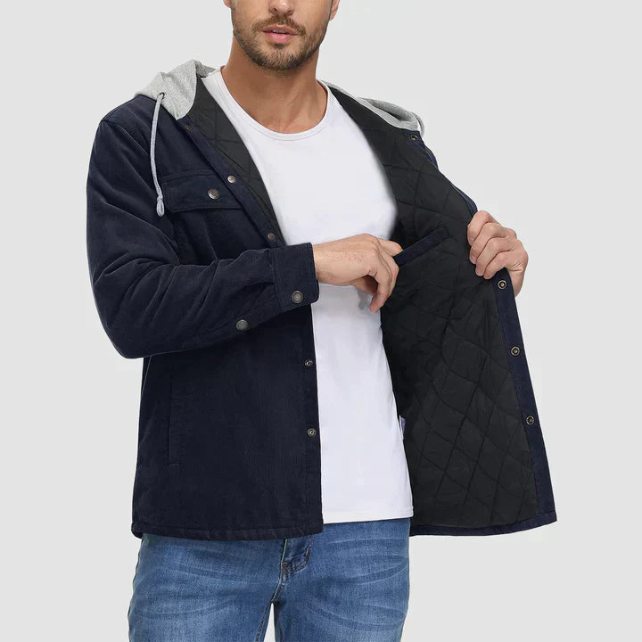 Men’s Corduroy Hooded Shirt Jacket with Quilted Lining