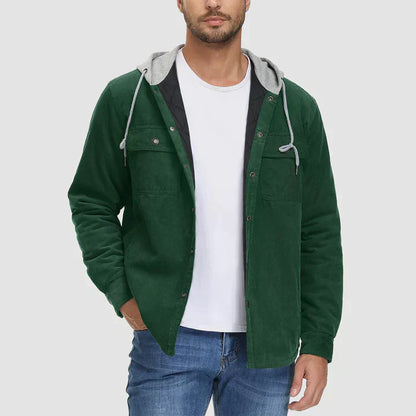 Men’s Corduroy Hooded Shirt Jacket with Quilted Lining