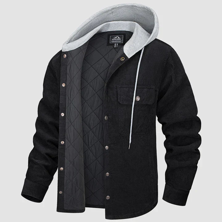 Men’s Corduroy Hooded Shirt Jacket with Quilted Lining