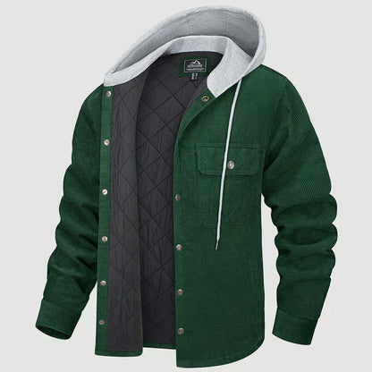 Men’s Corduroy Hooded Shirt Jacket with Quilted Lining