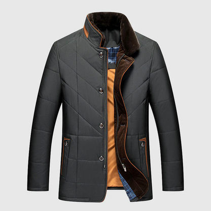 Men’s Mid Length Faux Fur Lined Chevron Puffer Jacket