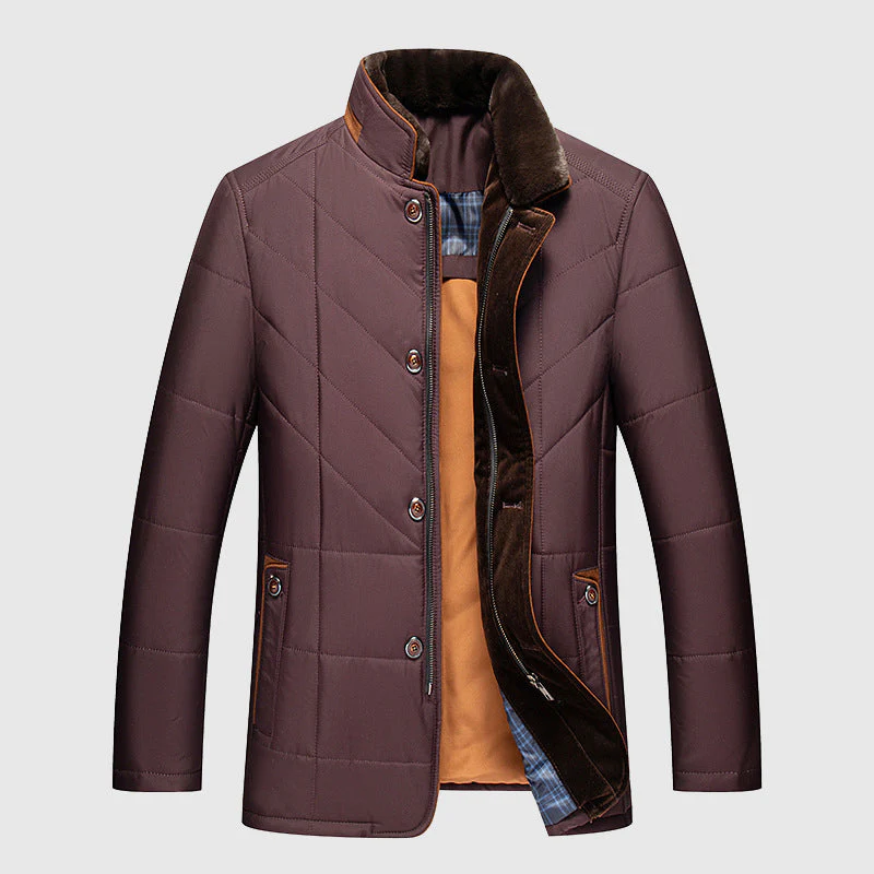 Men’s Mid Length Faux Fur Lined Chevron Puffer Jacket