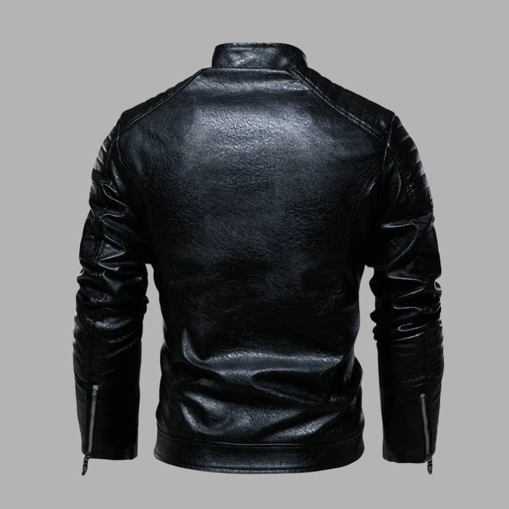 Padded Zip-Up Leather Jacket