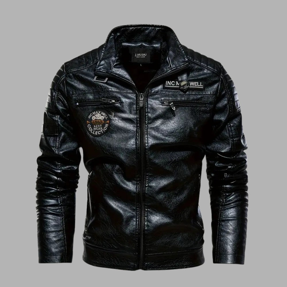 Padded Zip-Up Leather Jacket