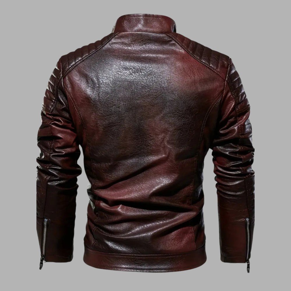 Padded Zip-Up Leather Jacket