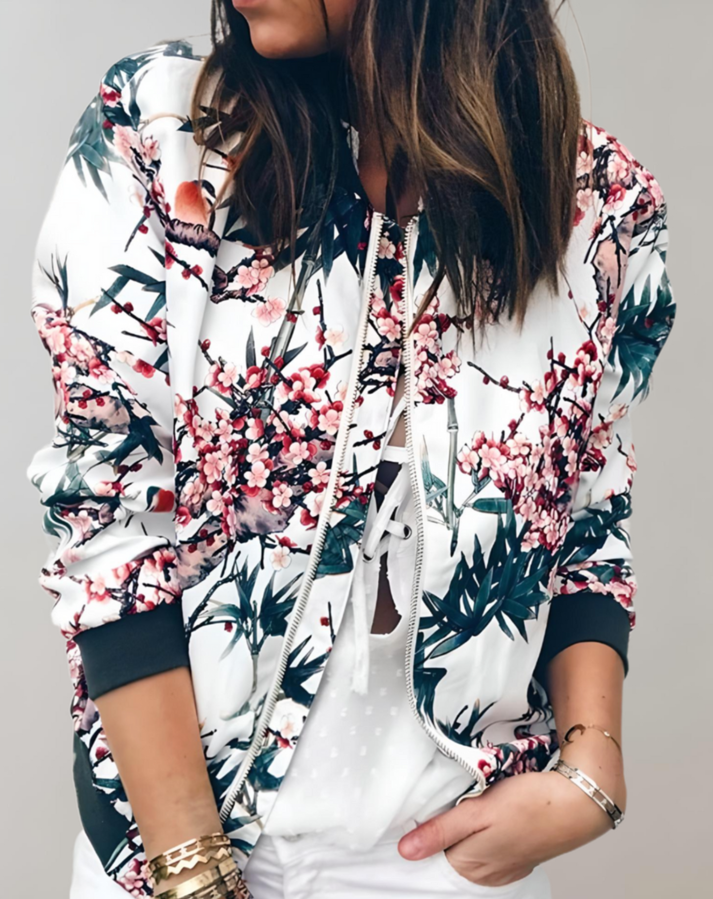 Trendy Flower Women's Bomber Jacket - BritishElegance