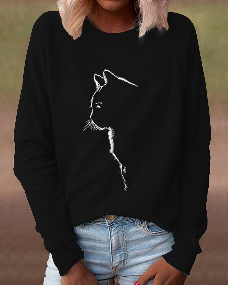 Paws Sweatshirt with Cat Print