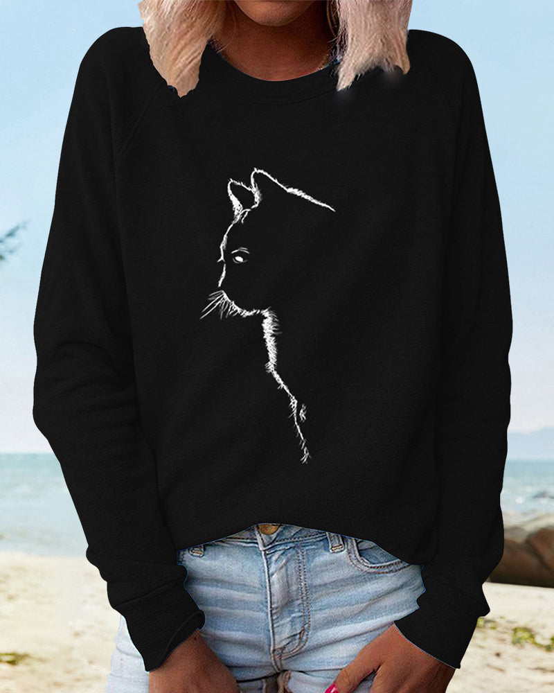 Paws Sweatshirt with Cat Print