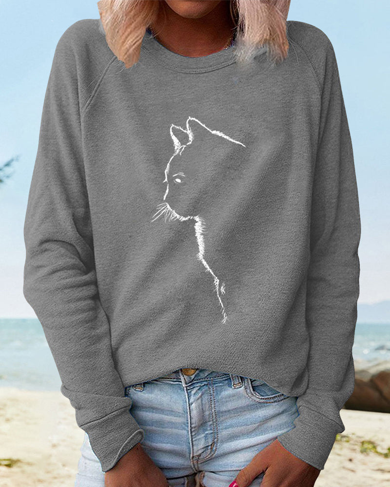 Paws Sweatshirt with Cat Print