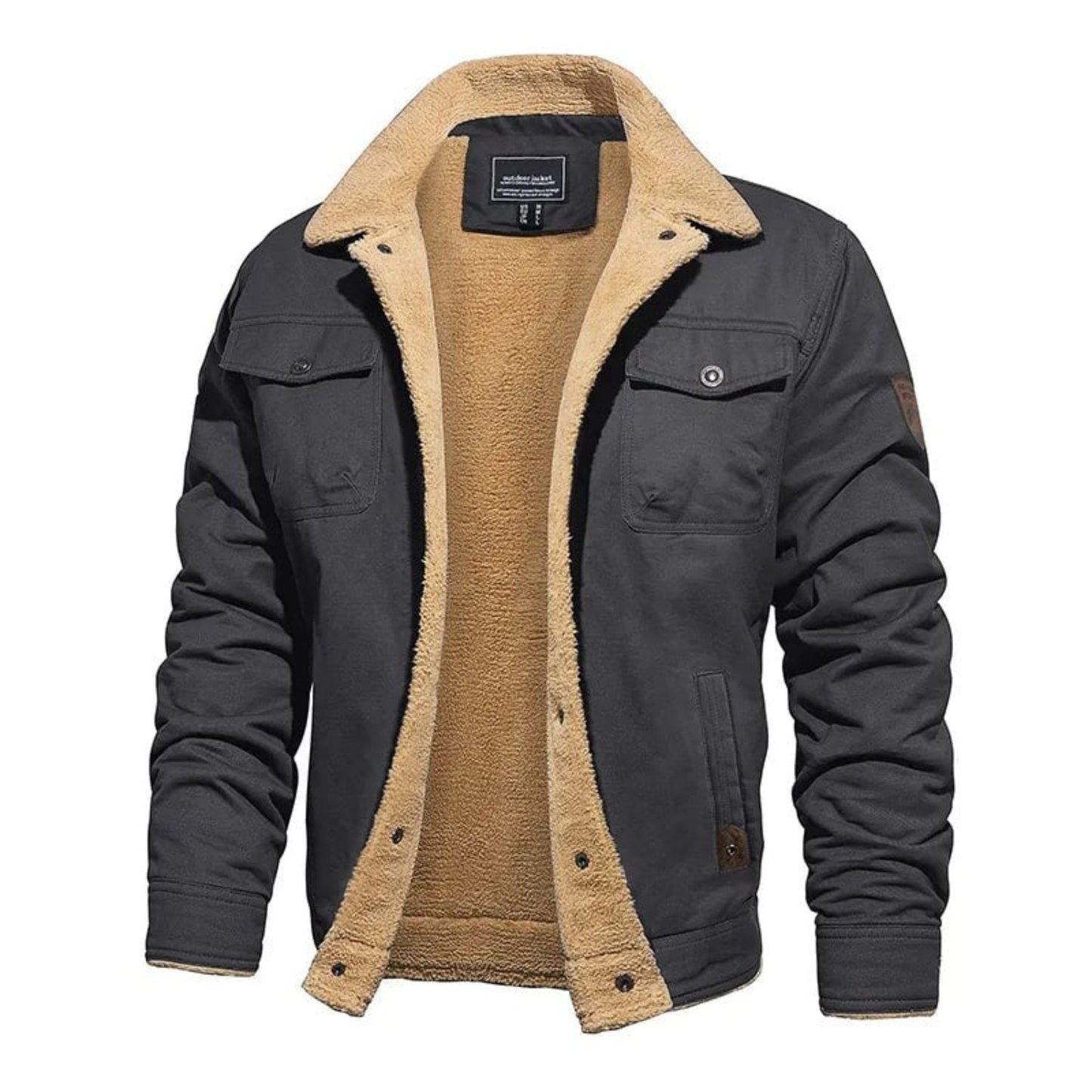 Warm Men's Fleece Lined Coat with Pockets
