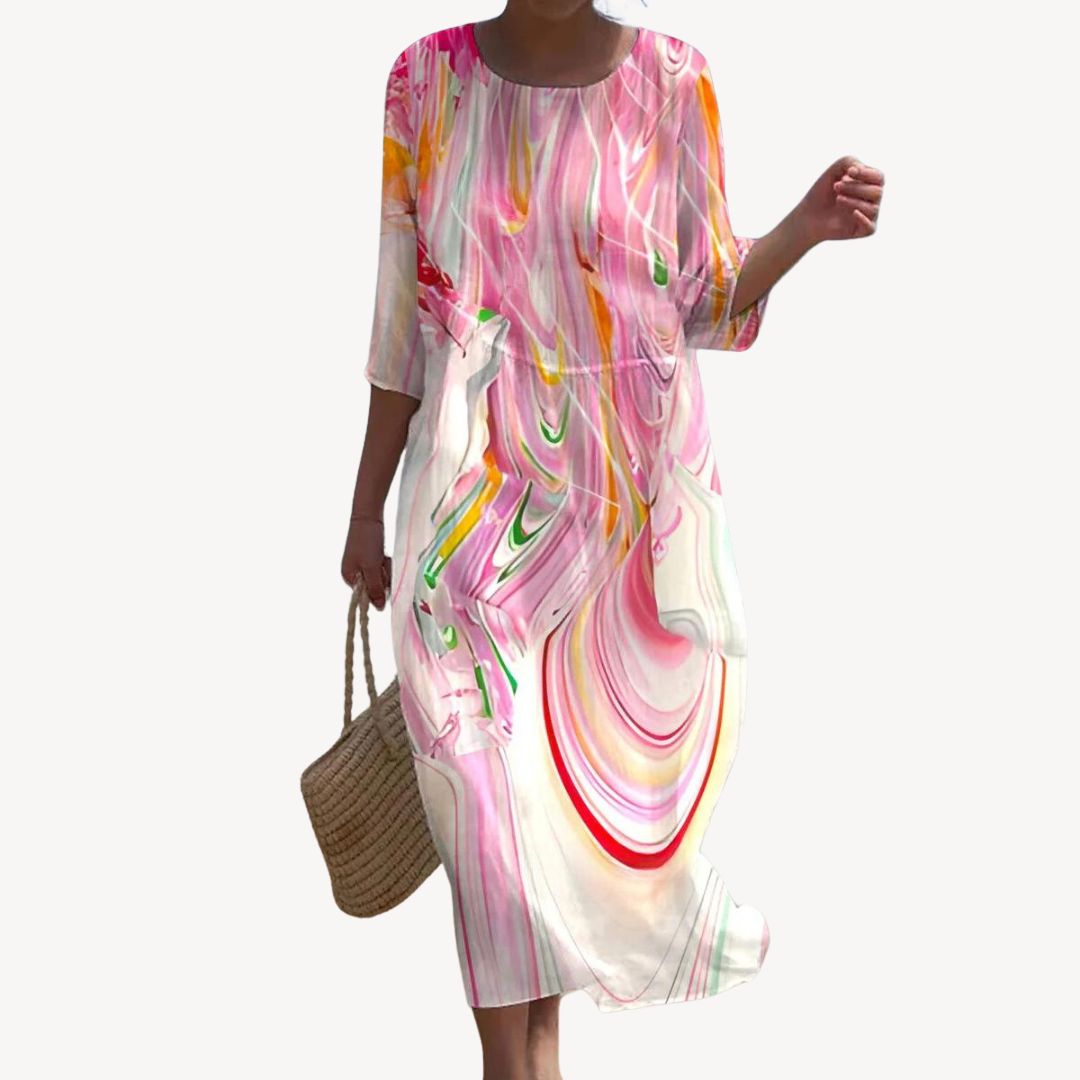 Print 3/4 Sleeve Midi Dress Women