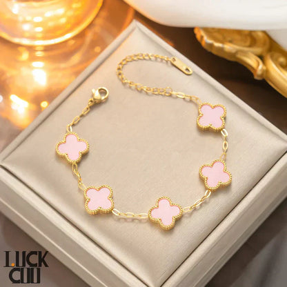 Delicate Floral Charm Bracelet 14K Gold Finish Stainless Steel