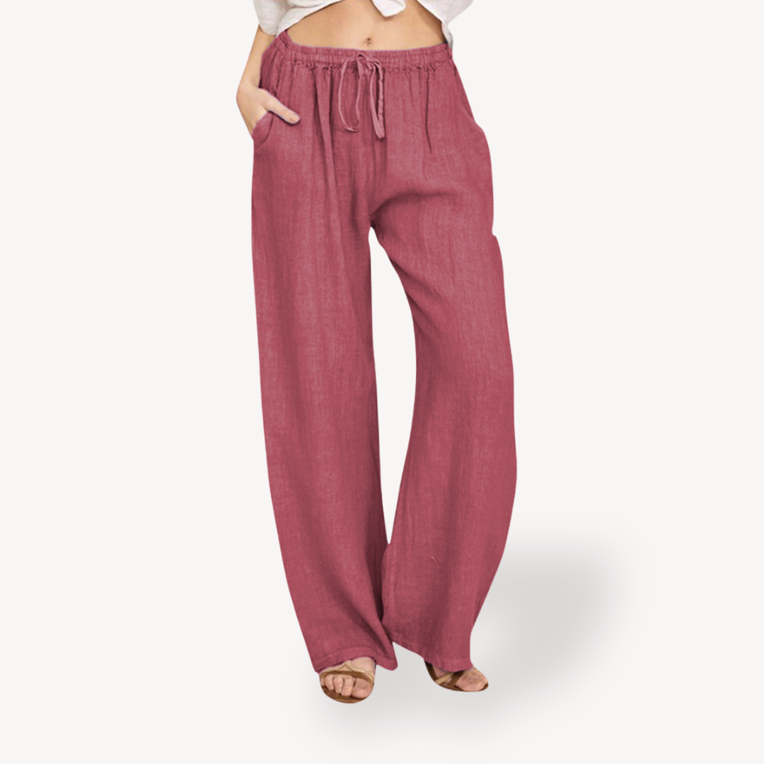 Women's Linen Wide-Leg Pants - Drawstring, Casual
