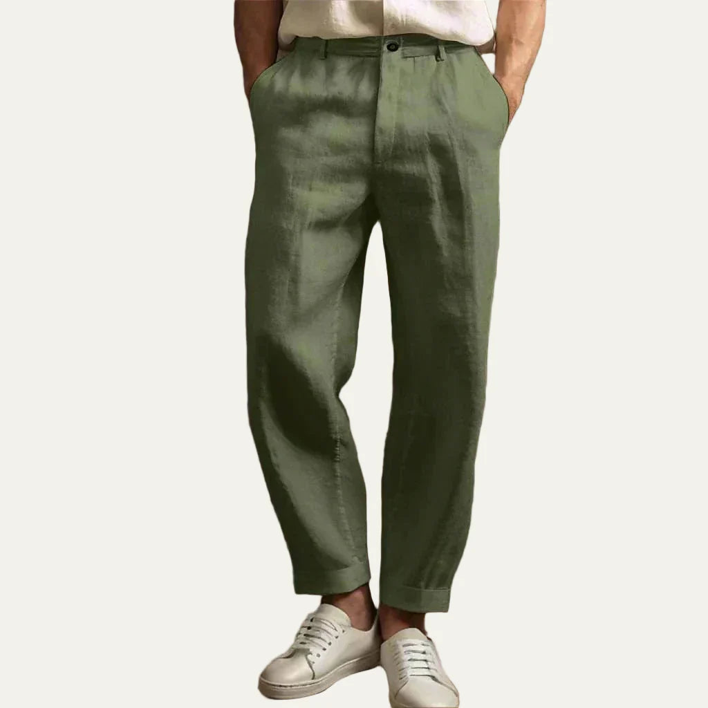 Men’s Relaxed Fit Linen Style Pleated Casual Trousers