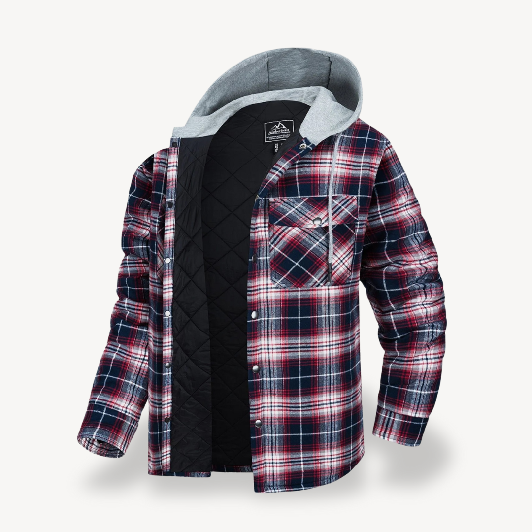 Plaid Quilted Hooded Jacket for Men