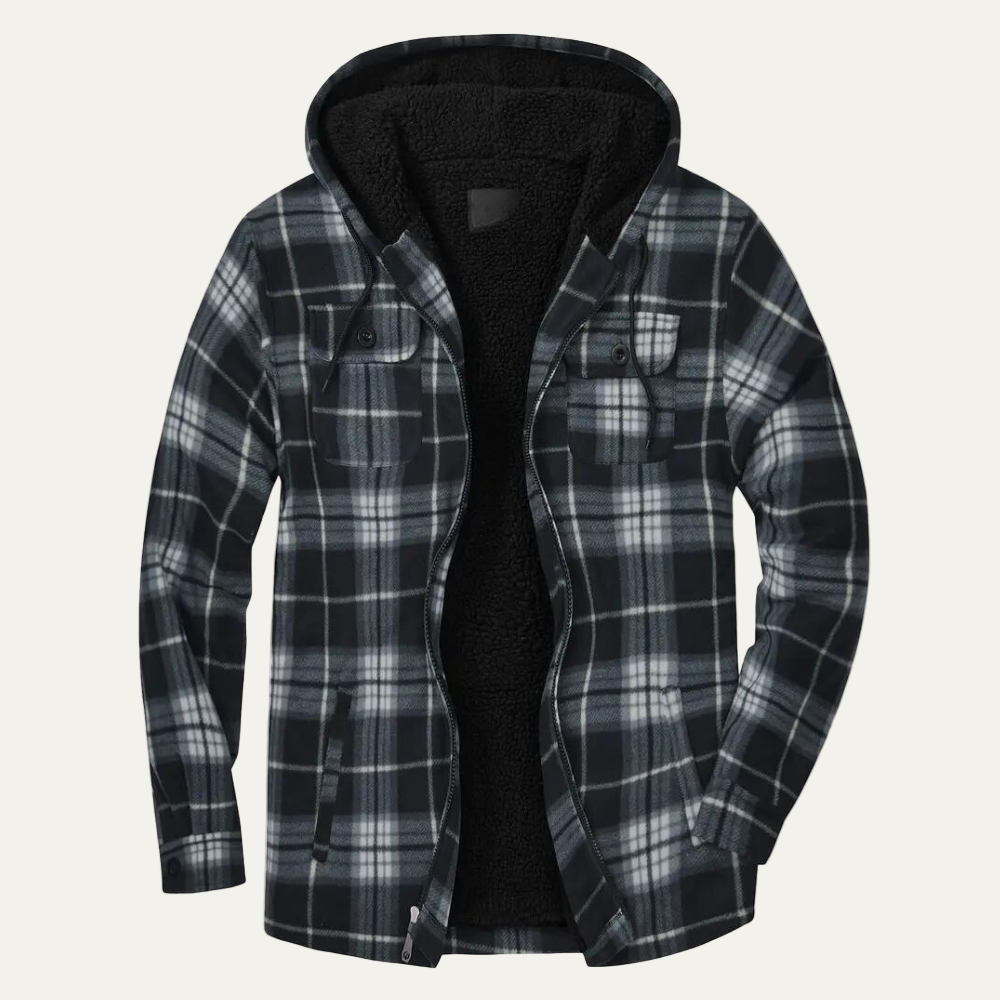 Men’s Cozy Fleece Plaid Hooded Shacket with Sherpa Lining