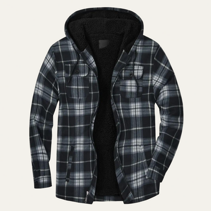 Men’s Cozy Fleece Plaid Hooded Shacket with Sherpa Lining