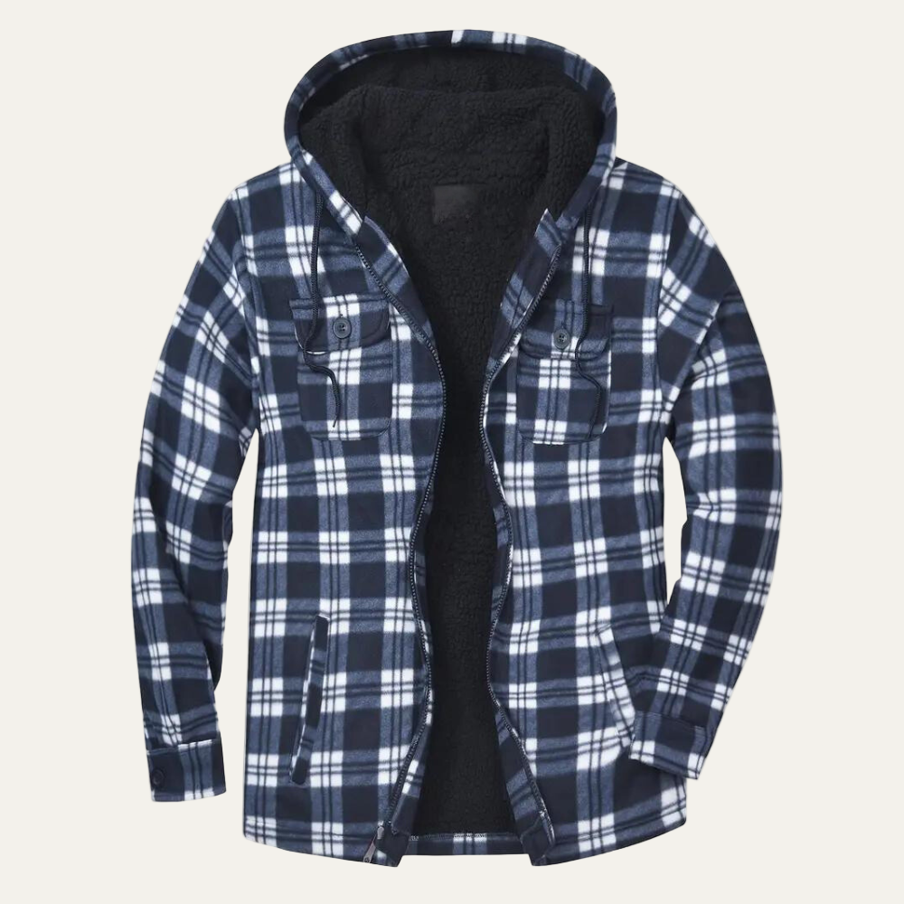 Men’s Cozy Fleece Plaid Hooded Shacket with Sherpa Lining