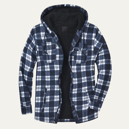 Men’s Cozy Fleece Plaid Hooded Shacket with Sherpa Lining