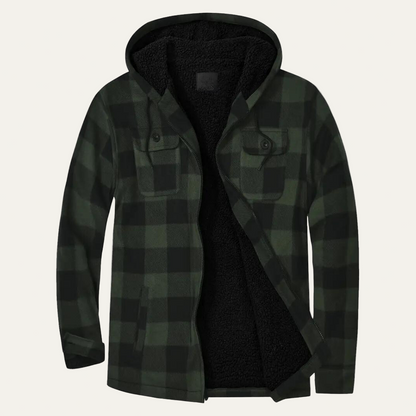 Men’s Cozy Fleece Plaid Hooded Shacket with Sherpa Lining