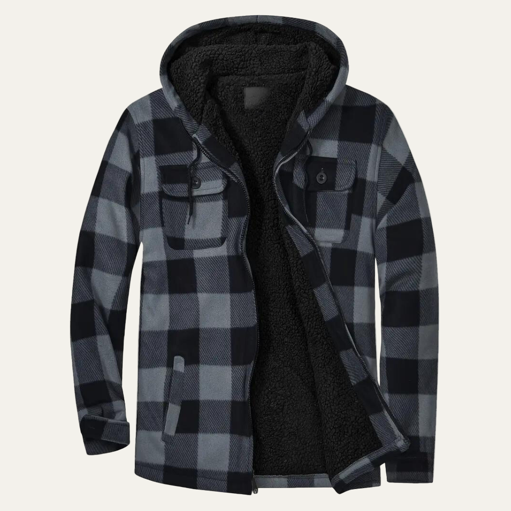 Men’s Cozy Fleece Plaid Hooded Shacket with Sherpa Lining