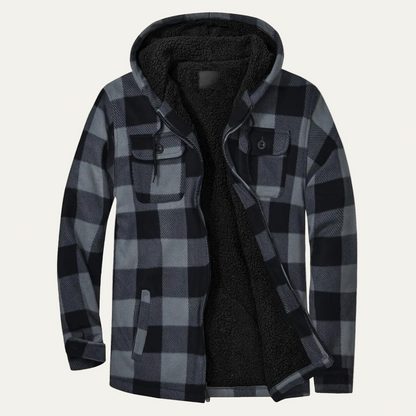 Men’s Cozy Fleece Plaid Hooded Shacket with Sherpa Lining