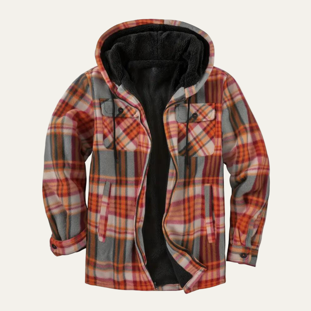 Men’s Cozy Fleece Plaid Hooded Shacket with Sherpa Lining