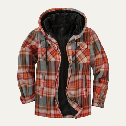Men’s Cozy Fleece Plaid Hooded Shacket with Sherpa Lining