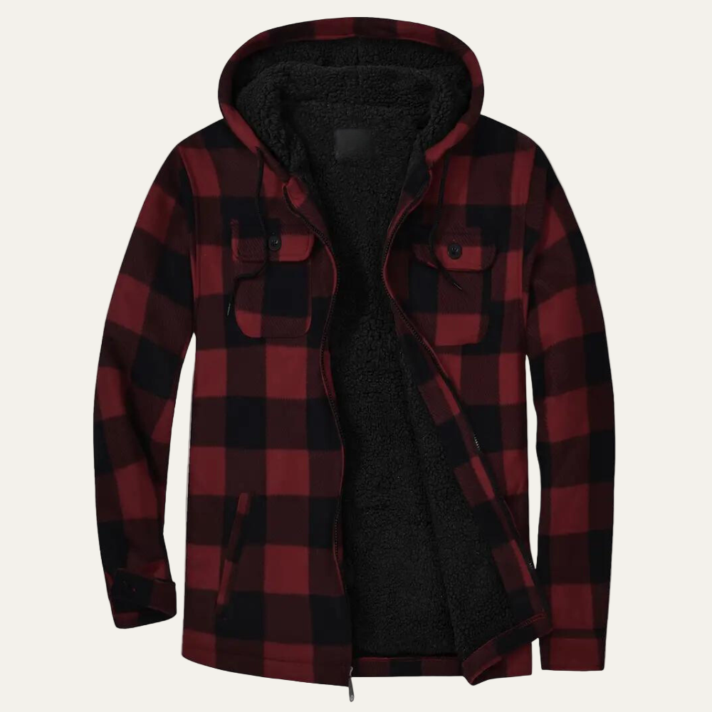 Men’s Cozy Fleece Plaid Hooded Shacket with Sherpa Lining
